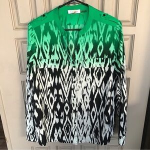 Calvin Klein Blouse SzM Graphic Gradient Print No Collar Button Down Long Sleeve